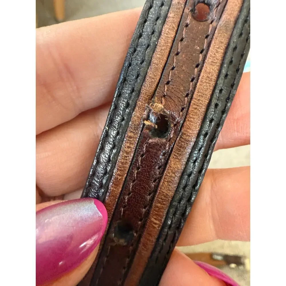 Brighton Onxy black brown  leather belt silver hardware‎ womens  size 38